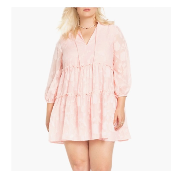 ELOQUII Tiered 3/4 Sleeve Dress in Pink - Picture 3 of 6